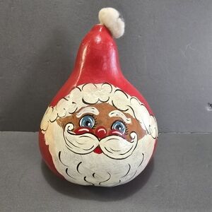 Hand-Painted Santa Claus Gourd Decor Festive Holiday Decoration 7.5 Inches